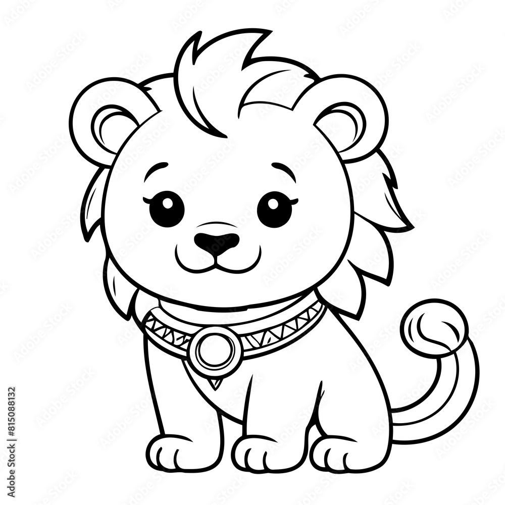 Fototapeta premium Simple vector illustration of Lion hand drawn for kids page