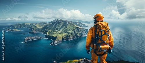 Aerial Adventure Plane Soars Towards Volcanic Island with Hiking Gear Aboard photo