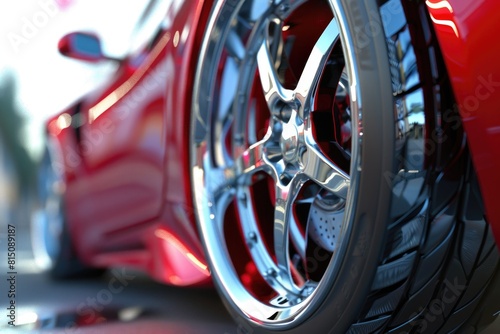 Wallpaper Mural Detailed close up shot of a red sports car tire. Ideal for automotive industry promotions Torontodigital.ca