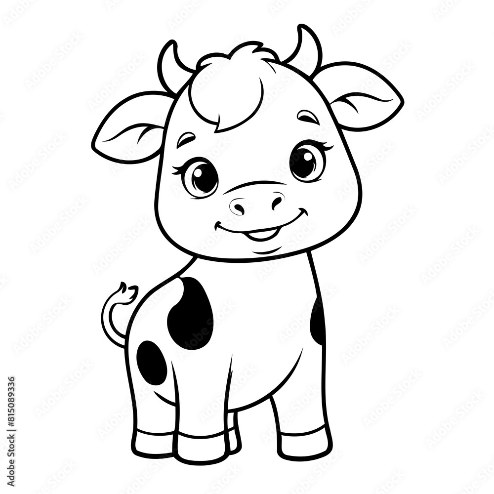Fototapeta premium Vector illustration of a cute cow drawing for kids colouring activity