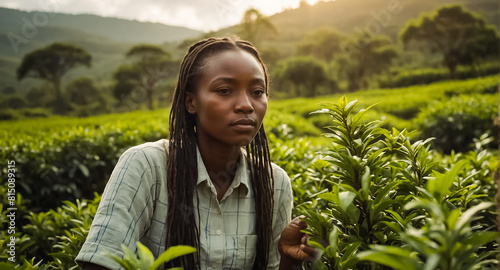 girl picking green tea on a plantation in Kenya