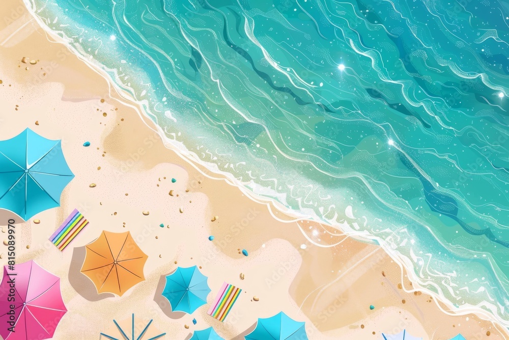 Experience the vivid colors of a summertime beach from a breathtaking aerial perspective.