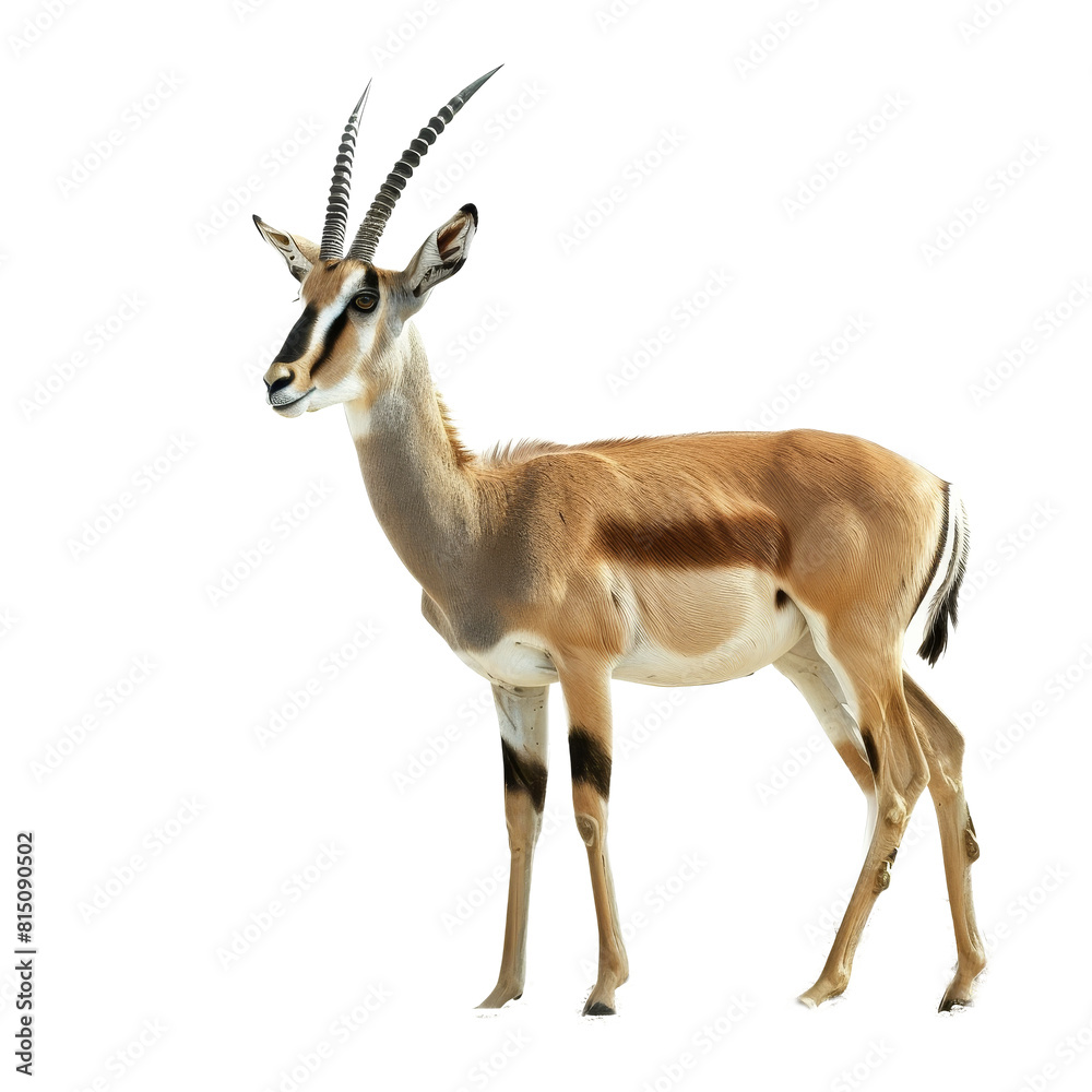 Fototapeta premium A gazelle confidently stands in front of a white backdrop, a antelope isolated on transparent background
