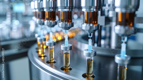 Drug production process at a modern pharmaceutical plant. Machines and equipment are working at full capacity to produce medicines.