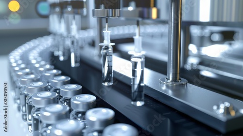 Drug production process at a modern pharmaceutical plant. Machines and equipment are working at full capacity to produce medicines.