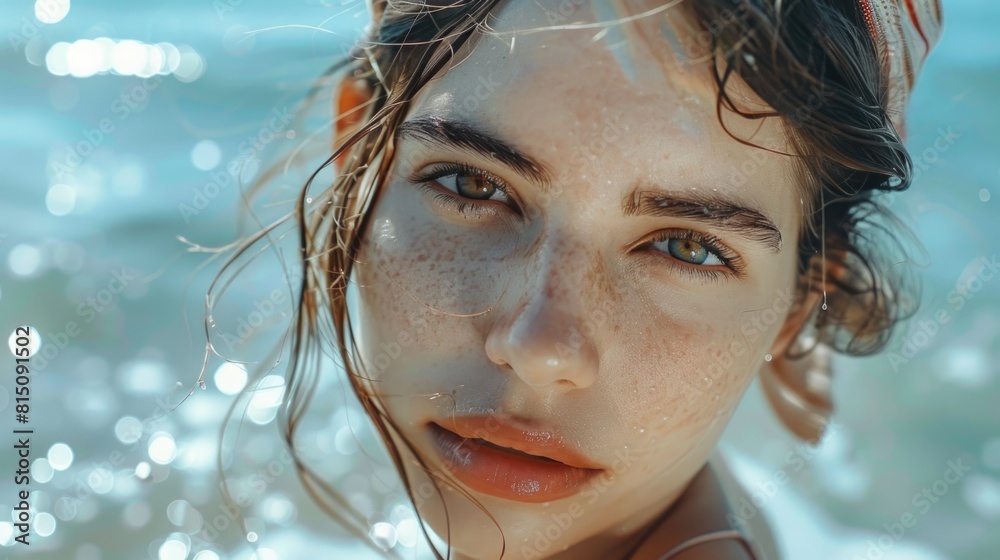 Close-up portrait of a woman with freckles. Suitable for beauty and skincare concepts Close-up portrait of a woman with freckles. Suitable for beauty and skincare concepts