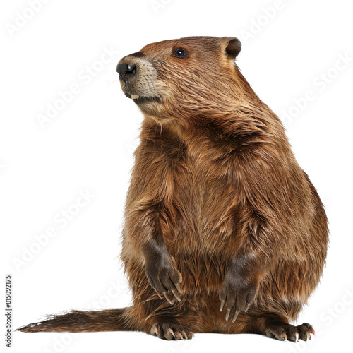 A beaver is seated in front of a plain Png background, a Beaver Isolated on a whitePNG Background © Iftikhar alam
