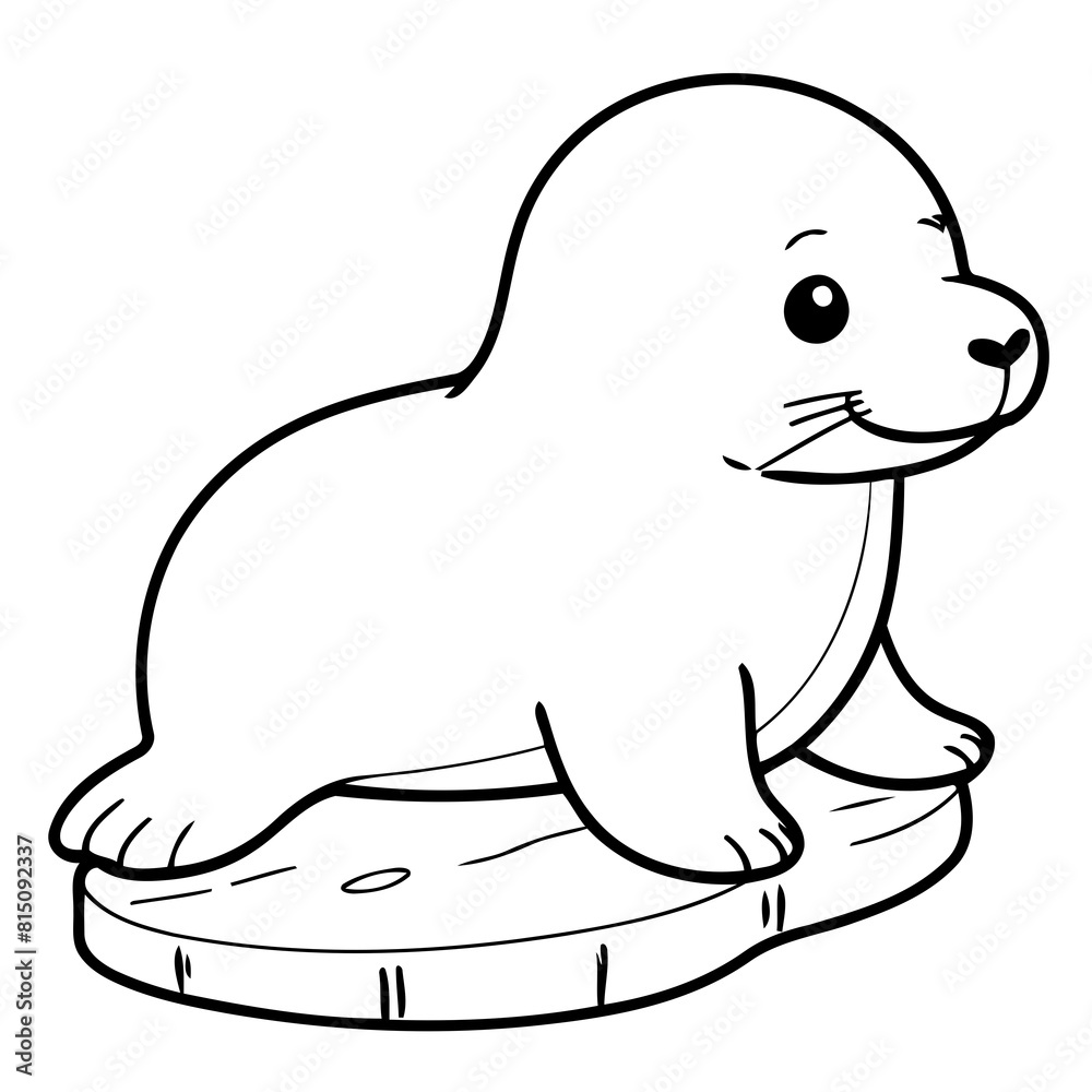 Fototapeta premium Simple vector illustration of Seal outline for colouring page