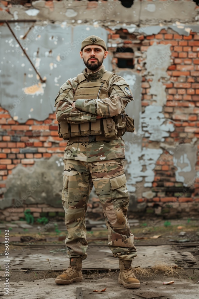 Fototapeta premium Soldier in camouflage uniform