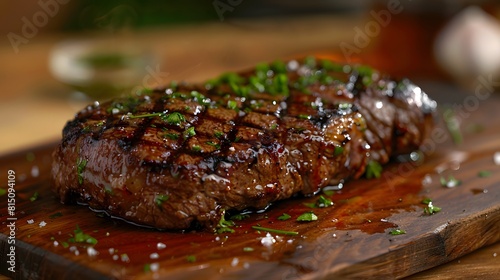 Seared Steak on Cutting Board. Generative AI