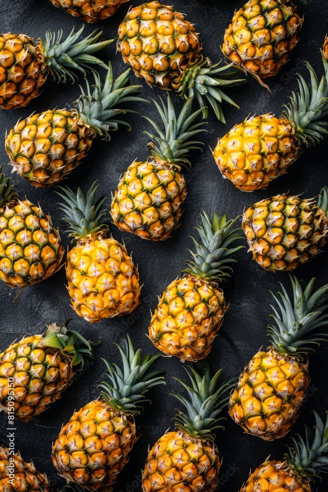Bunch of Pineapples on Black Background Bunch of Pineapples on Black Background