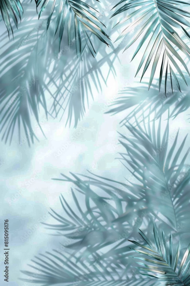Tropical tranquility: palm leaves on a white fuzzy background