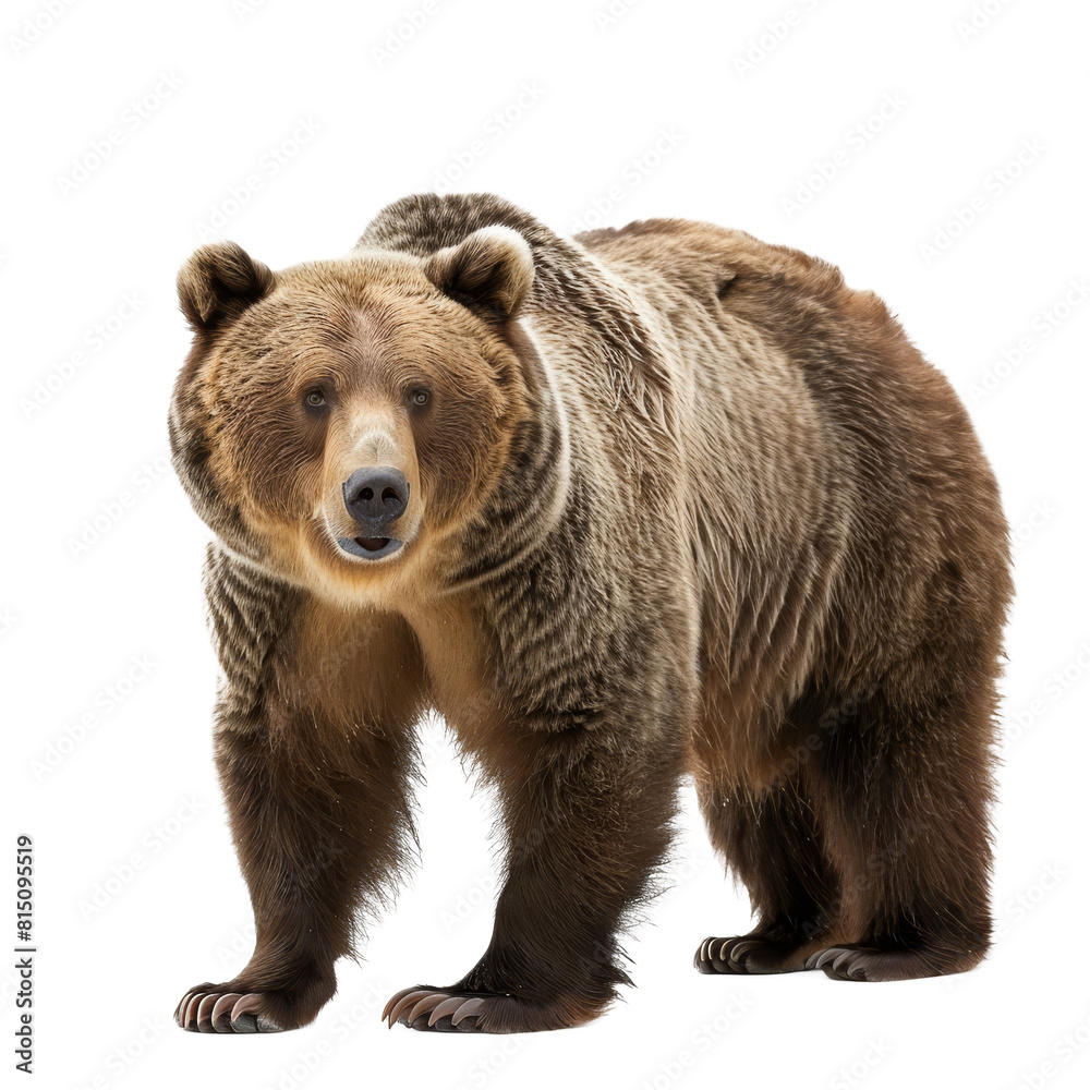Fototapeta premium A brown bear standing in front of a plain Png background, a brown bear isolated on transparent background