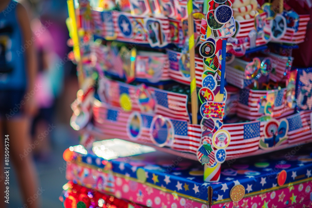 American flag stickers displayed vibrantly on a child's Memorial Day parade float collection. American flag stickers displayed vibrantly on a child's Memorial Day parade float collection.