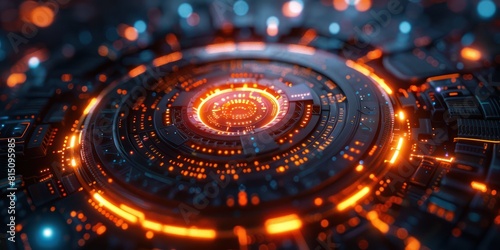 Wallpaper Mural Abstract glowing orange circuit board with blue lights Torontodigital.ca