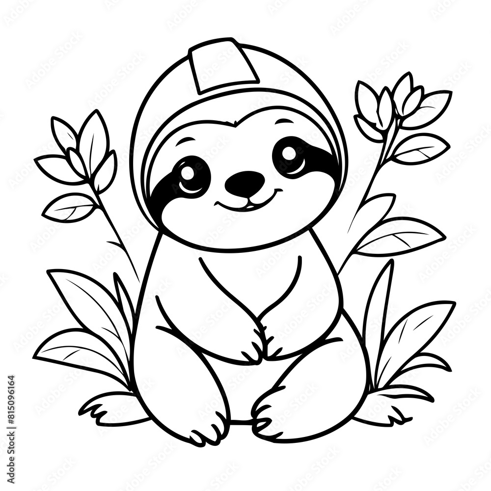 Obraz premium Cute vector illustration Sloth drawing for kids page