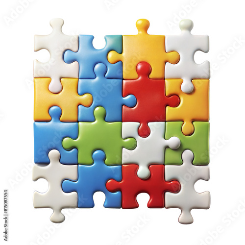 Colorful Jigsaw Puzzle Pieces Interlocking on a Transparent Background