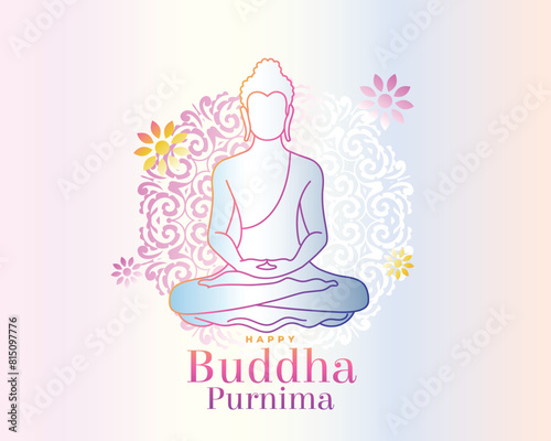 Happy Vesak day and buddha purnima vector illustration with lord buddha 
