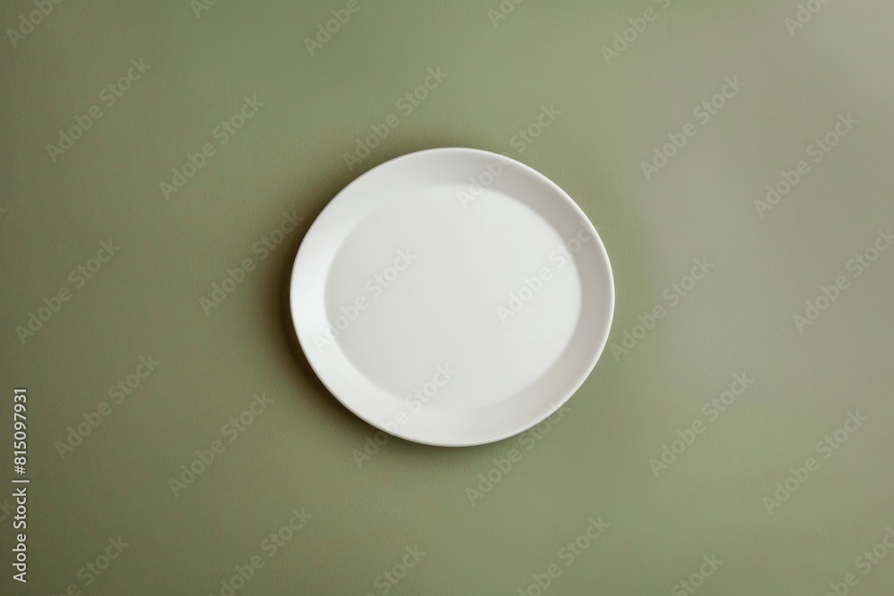 Simple white plate on green table, suitable for food and kitchen concepts Simple white plate on green table, suitable for food and kitchen concepts
