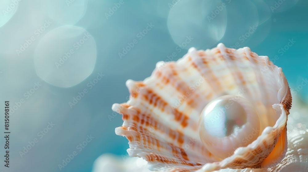  A close-up image of a delicate seashell containing a shiny pearl.