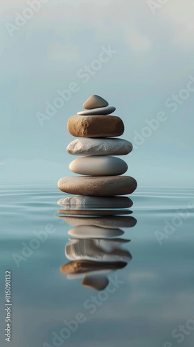 A stack of rocks on a rock in a body of water