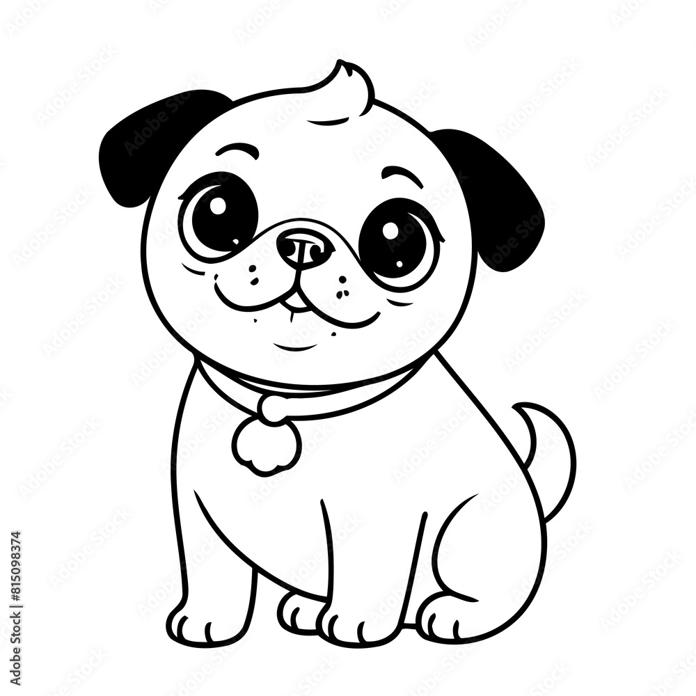Fototapeta premium Cute vector illustration Pug drawing for colouring page