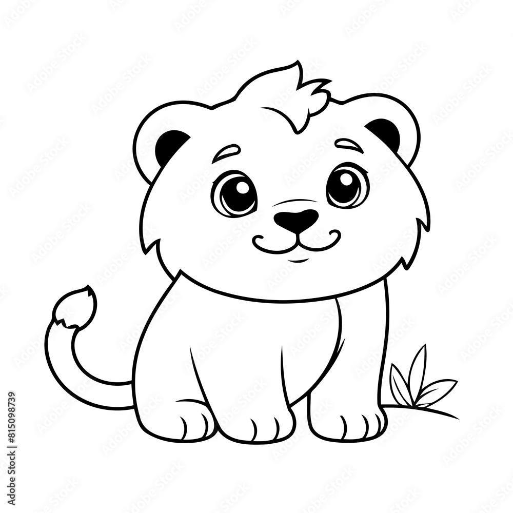 Fototapeta premium Simple vector illustration of Lion drawing for toddlers colouring page