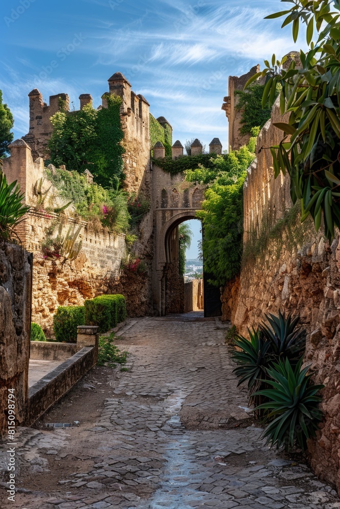 Naklejka premium Stone path leading to a castle, perfect for travel websites