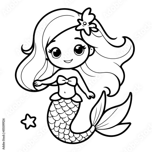 Simple vector illustration of mermaid for toddlers colouring page