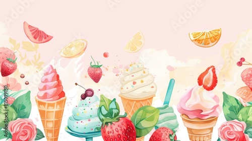 Ice cream in a summer themed border