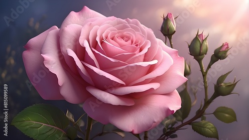 The Pink Rose's Promise: Write a story about a magical pink rose that blooms only once every hundred years. It is said that anyone who possesses the rose will have one wish granted. Describe the journ photo