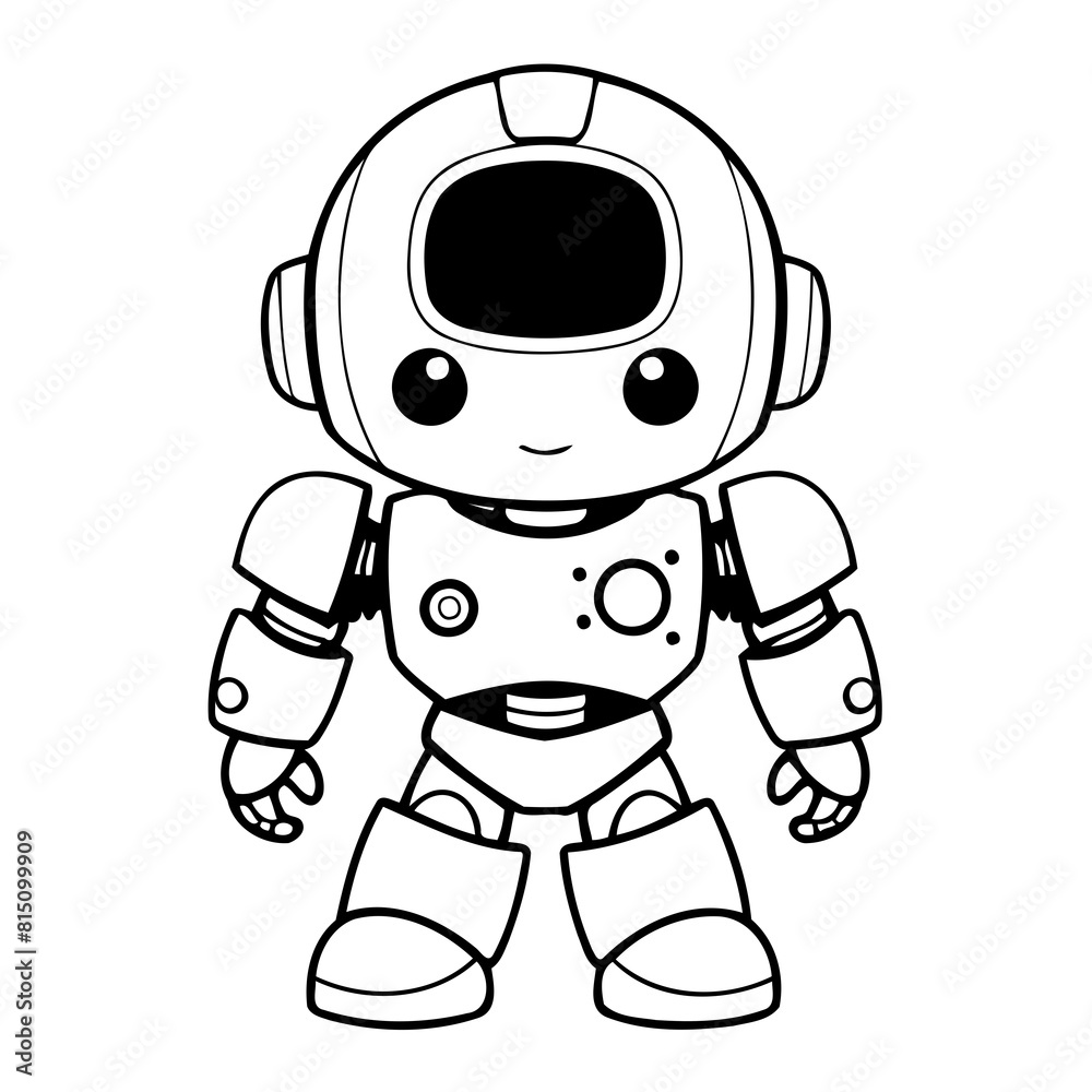Cute vector illustration Robot drawing for kids colouring page