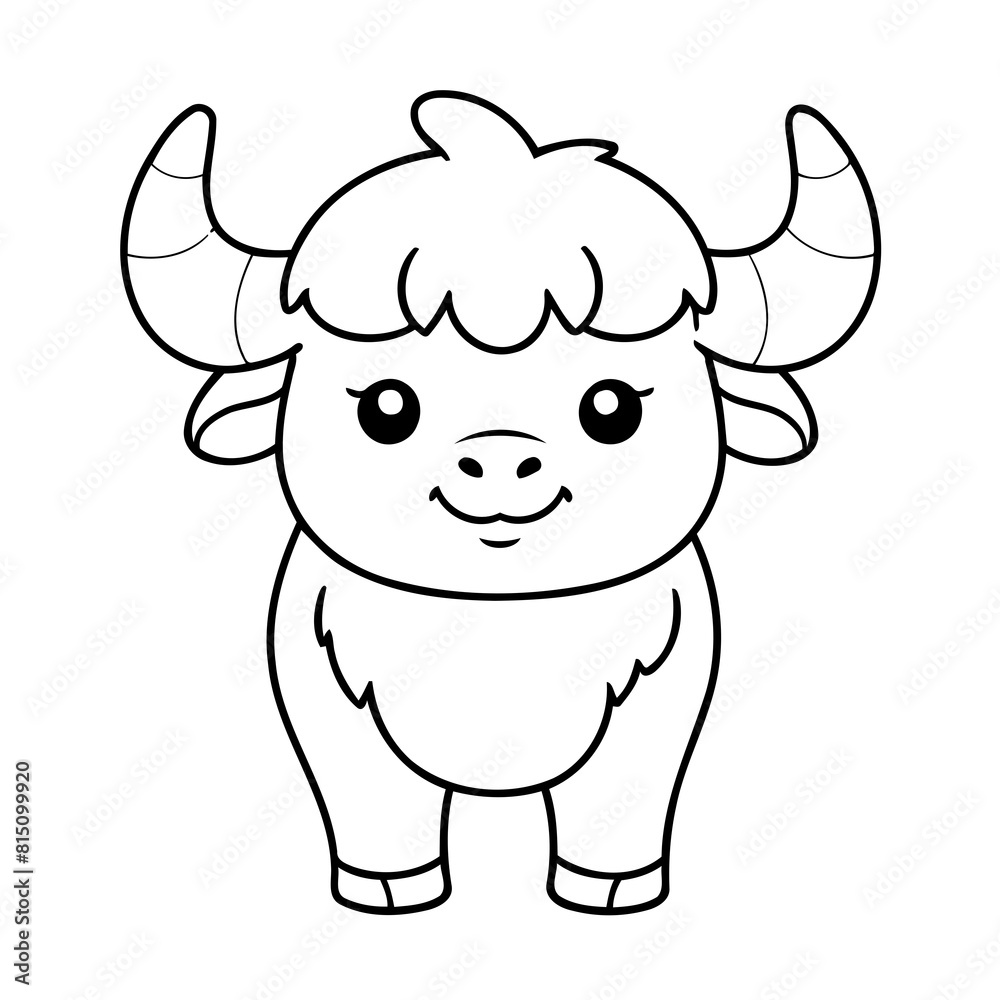 Vector illustration of a cute Yak drawing for kids page Vector illustration of a cute Yak drawing for kids page