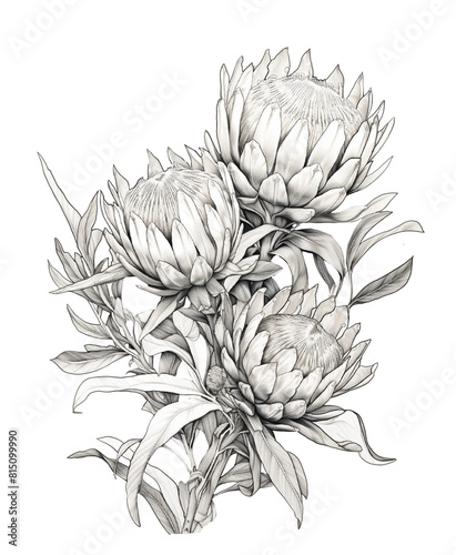 Flower protea ,Black and white graphics