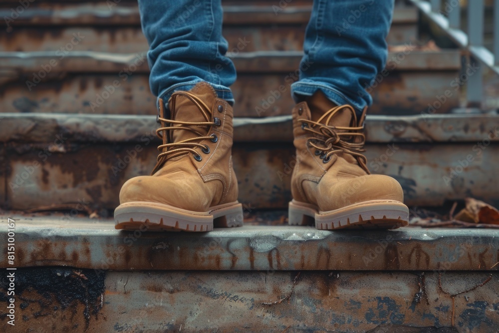 A person standing on a set of stairs, suitable for various concepts A person standing on a set of stairs, suitable for various concepts