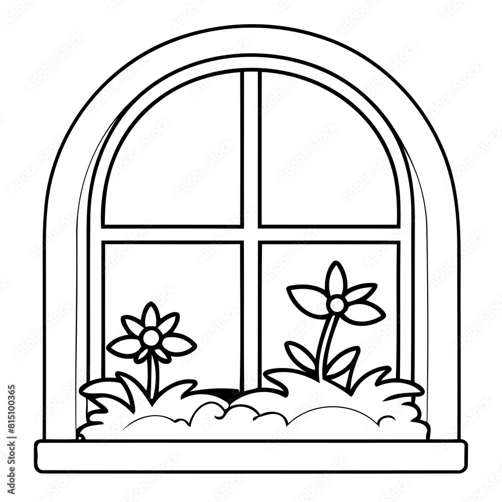 Cute vector illustration window drawing colouring activity