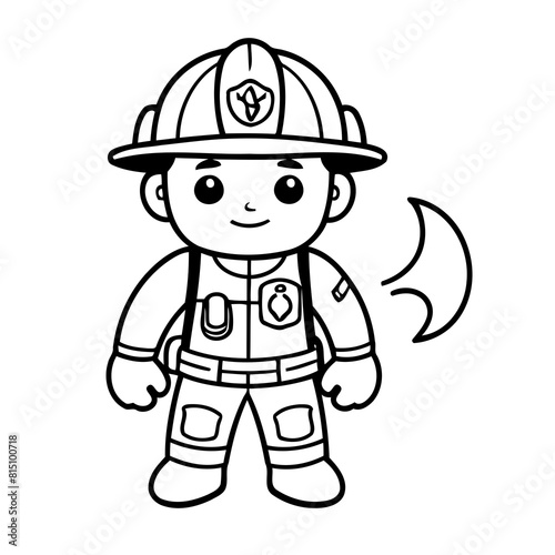 Vector illustration of a cute FireFighter doodle for children worksheet