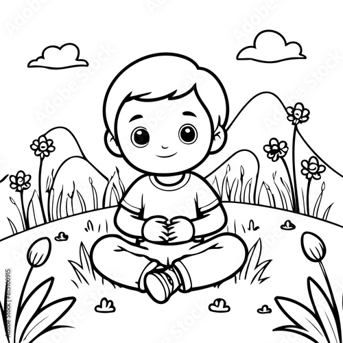 Cute vector illustration Boy drawing for colouring page