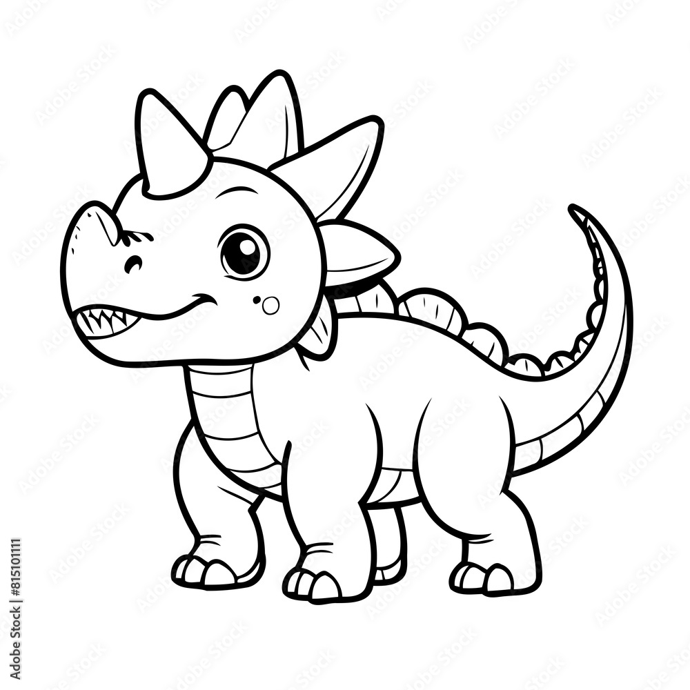 Fototapeta premium Simple vector illustration of Dino colouring page for kids