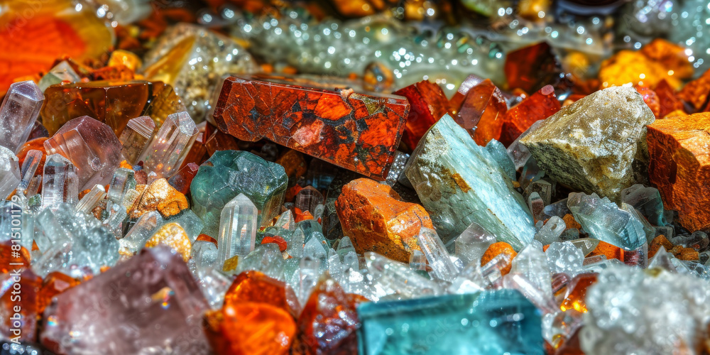 Close Up of Colorful Semi Precious Stones and Crystals in Various Shapes and Textures Close Up of Colorful Semi Precious Stones and Crystals in Various Shapes and Textures