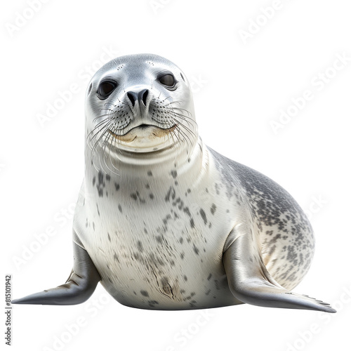 Common seal resting on a plain white surface, a common seal isolated on transparent background