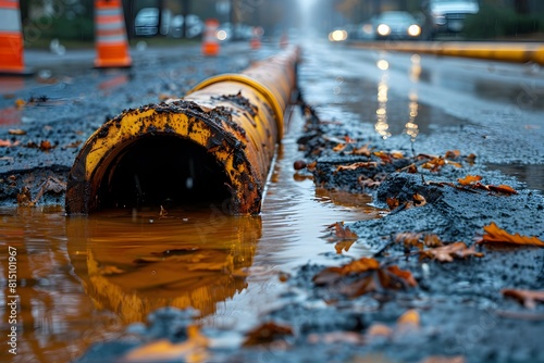 Emergency Crew Valiantly Tackling Water Main Break: Swift Action Ensures Crisis photo