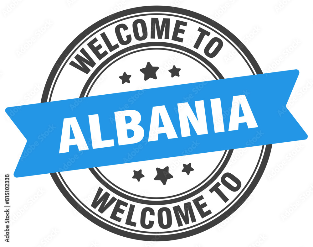 Welcome to Albania stamp. Albania round sign