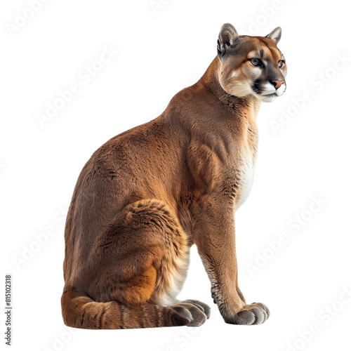 A mountain lion sitting calmly on a Png background, a Beaver Isolated on a whitePNG Background photo