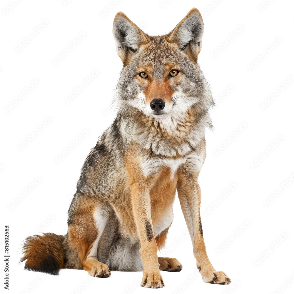 A coyote is seated in front of a plain Png background, a Beaver Isolated on a whitePNG Background A coyote is seated in front of a plain Png background, a Beaver Isolated on a whitePNG Background