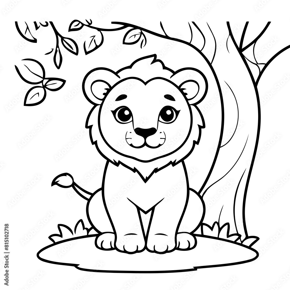 Vector illustration of a cute Lion doodle for children worksheet Vector illustration of a cute Lion doodle for children worksheet