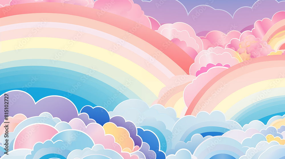 Rainbow and Clouds Illustration, Pastel Colors, Dreamy and Whimsical Background Rainbow and Clouds Illustration, Pastel Colors, Dreamy and Whimsical Background