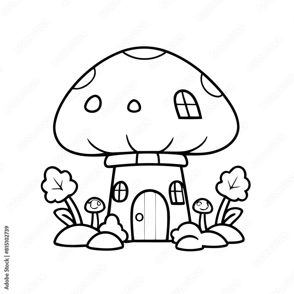 Fototapeta premium Cute vector illustration mushroom for kids coloring activity page