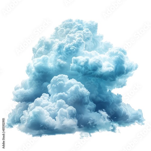 A blue, fluffy cumulus cloud stands out against a Png background, a cumulus and fluffy cloud isolated on transparent background