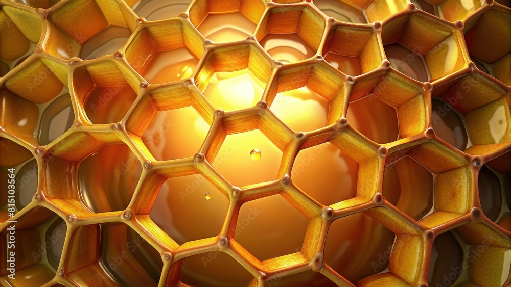 Golden honeycomb with honey, close up, background